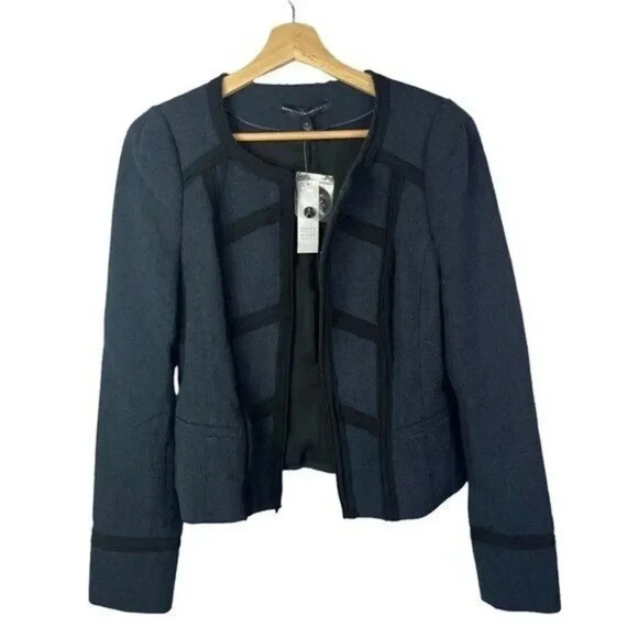 White House Black Market WHBM Navy Blue Tweed Crop Jacket 6 - Picture 3 of 5